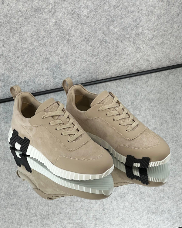 Hermès Bouncing Sneakers, crafted from beige suede goatskin