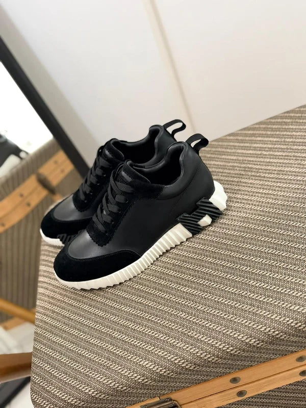 Hermès Bouncing Sneaker – Black Leather & Suede Low-Top with Oversized H Motif