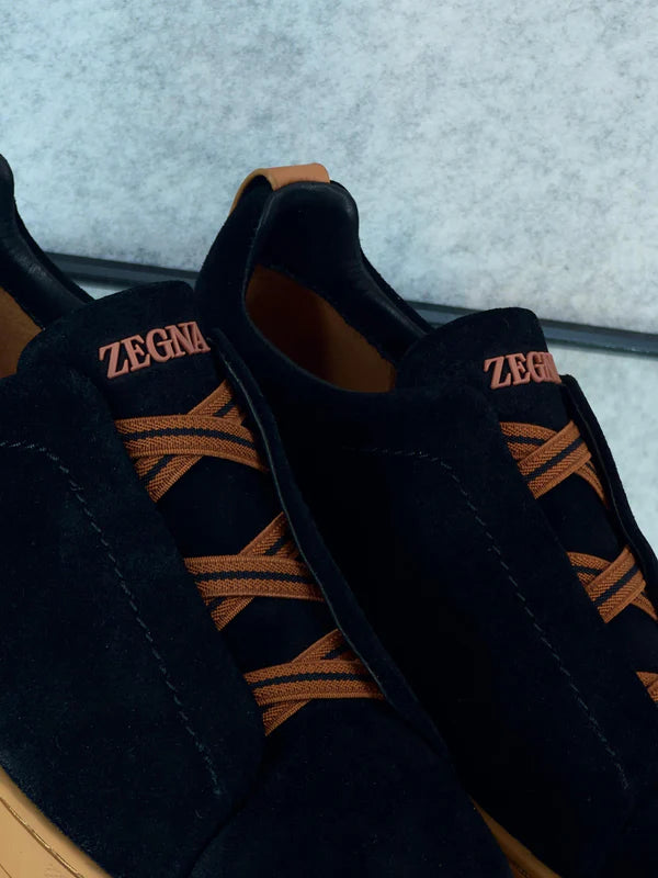 Premium Luxury Zegna Tripple Stitch Black Suede