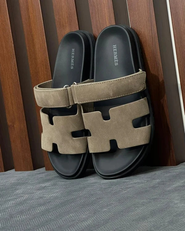 Hermès Chypre sandal, suede goatskin and an anatomical rubber sole.