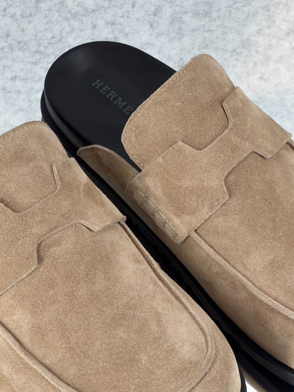 Hermès Go Mule, a suede calfskin mule lightweight rubber sole.