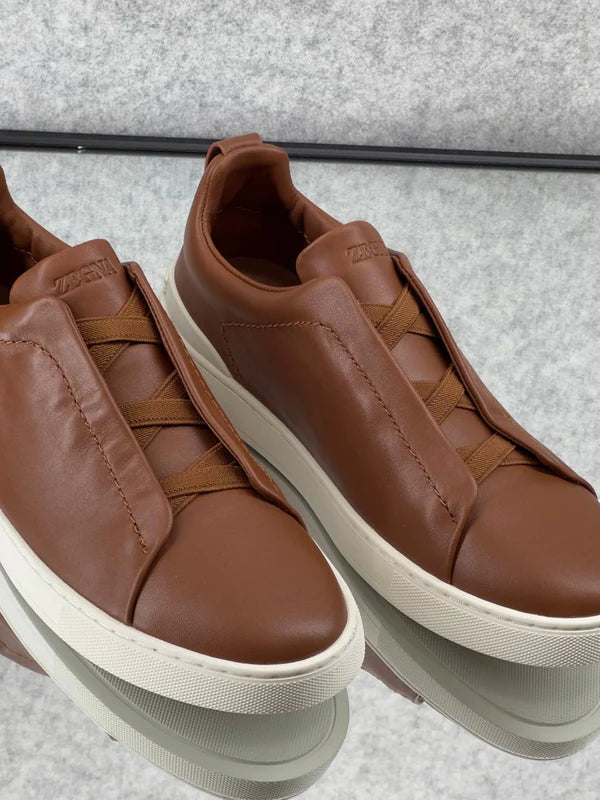 Premium luxury Zegna triple stitch brown/white sole