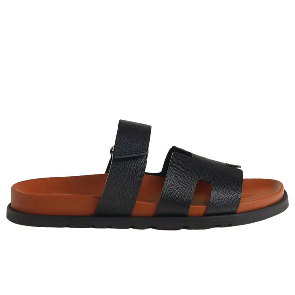 Hermès Chypre sandal black calfskin straps rubber sole