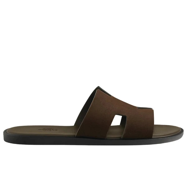 Hermès Izmir sandal for men iconic "H" cut-out design suede Chocolate