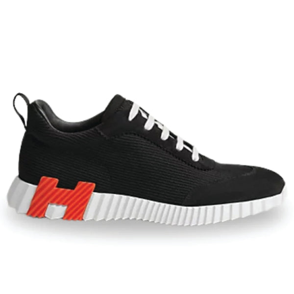 Hermès Bouncing Sneaker – Black Leather with Orange “H en biais” Detail