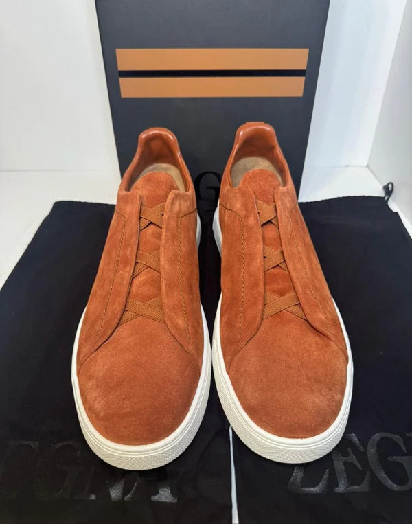 Premium luxury Zegna triple stitch dark suede