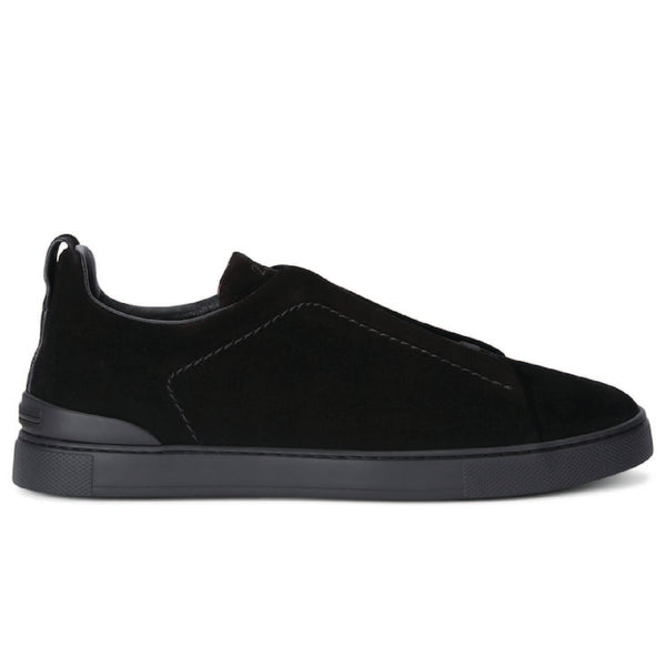 Premium luxury Zegna triple stitch black suede